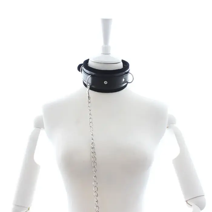 Padded Collar with Leash – Black