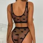 Sheer Lace Heart Two Piece Set – Black – L/XL — Photo 1