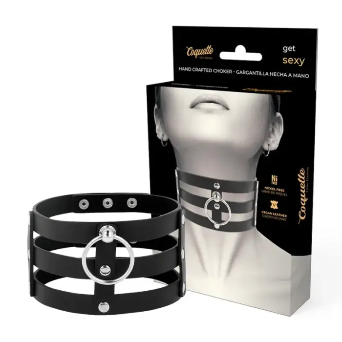Coquette Chic Desire Vegan Leather Choker – Adjustable Black 38 cm