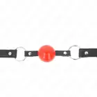 KINK bumbiņas knevelis 4cm – sarkana silikona bumbiņa ar slēdzeni un melnu regulējamu siksnu 60cm — Foto 1