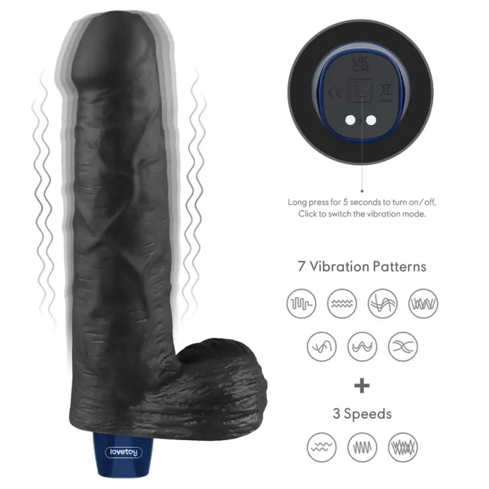 REAL SOFTEE Uzlādējams vibrējošs dildo – 23 cm (9″) – Melns Foto 3