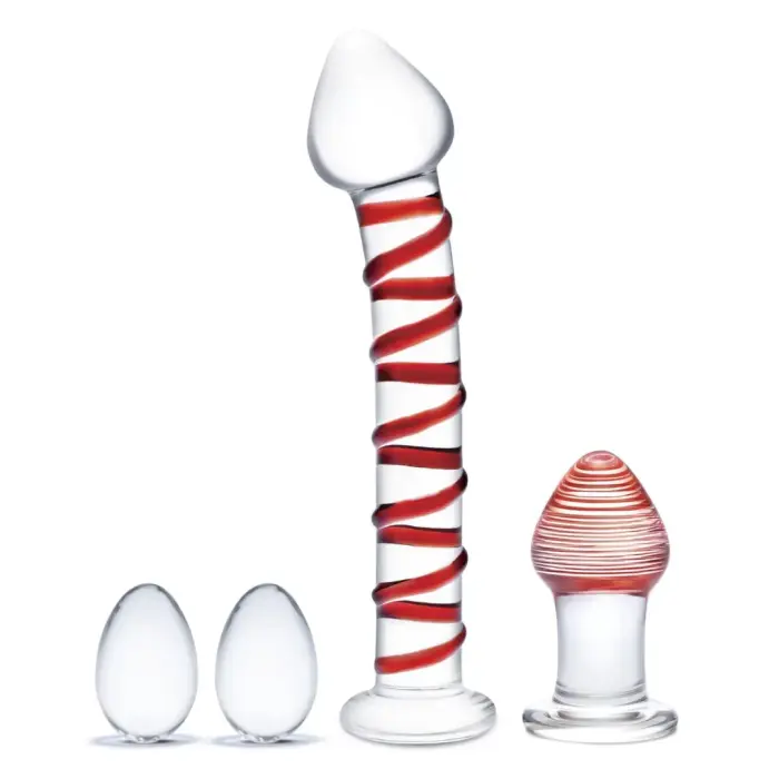 Glas Mr. Swirly – 4-piece glass set with Kegel balls and plug