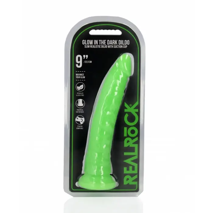 Slim reālistisks dildo ar piesūcekni – tumsā spīdošs – 22.5 cm (9″)