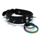 Black Leather Spiked Collar with Double Rainbow O-Rings — Photo 7
