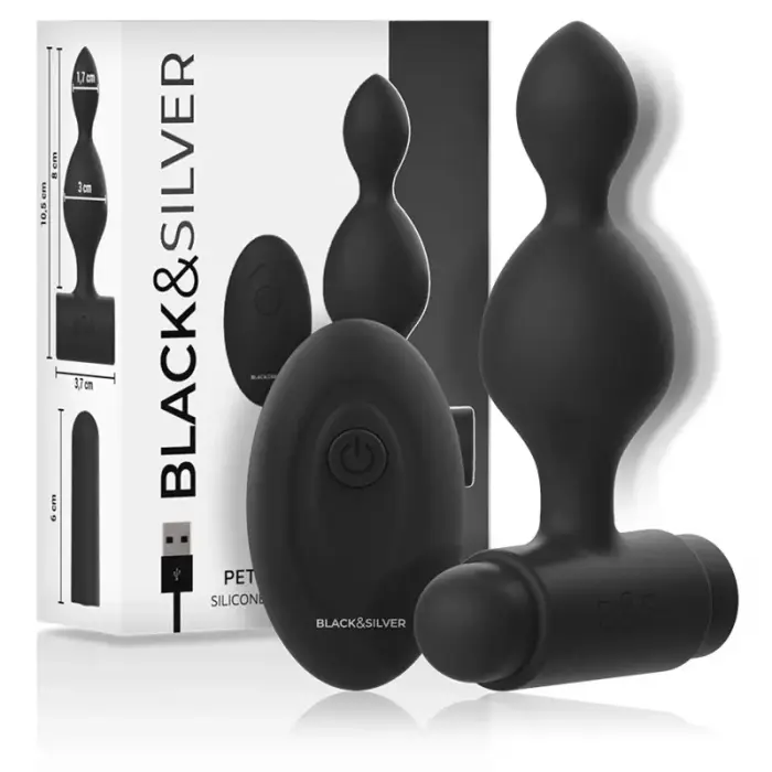 Black&Silver Tucker маленькая силиконовая анальная вибропробка с пультом – 8 см