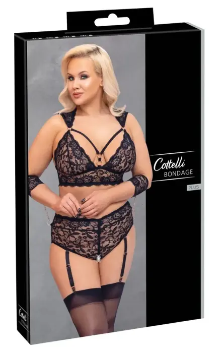 Cottelli Bondage Plus mežģīņu komplekts 4XL – regulējams krūšturis un biksītes