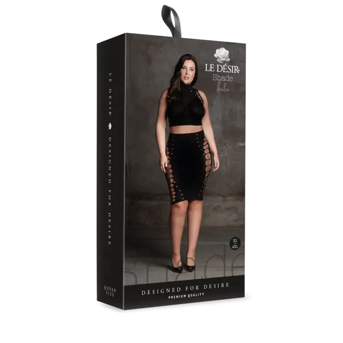 Kala XXXVII Two Piece Set with Turtleneck Crop Top and Skirt – Black – Plus size