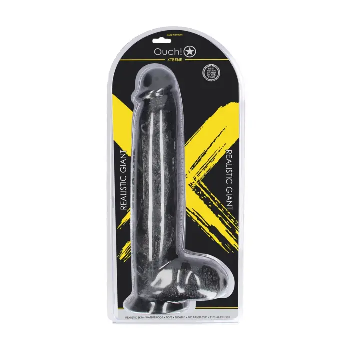 Milzīgs reālistisks dzīslains dildo ar piesūcekni – 32 cm (12.5″) – Melns