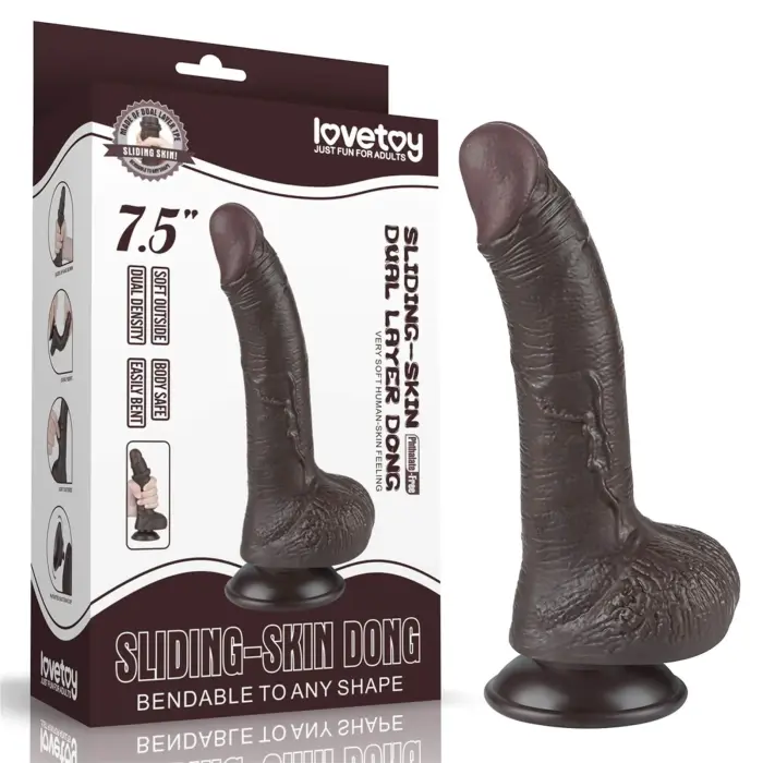 LoveToy Sliding Skin Dual Layer Dong – realistlik kahekihiline dildo – TPE – must – 19 cm