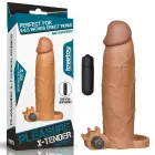Add 3" Pleasure X Tender Vibrating Penis Sleeve – вибрирующая TPE насадка-удлинитель для пениса – Цвет: Коричневый — Фото 1