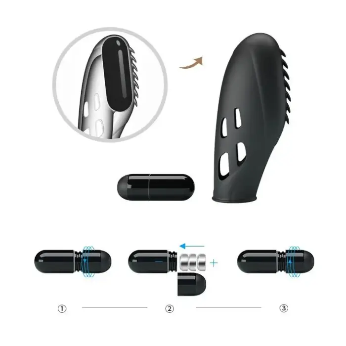 PRETTY LOVE Gilo pirksta vibrators – 7.8 cm (3″) – melns Foto 8