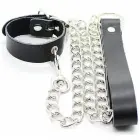 OHMAMA Fetish Leather Collar with Metal Chain and Playful Pendant – Black — Photo 1