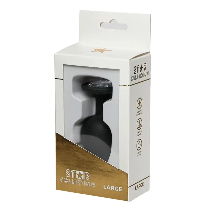 Star Collection Black Anal Plug with Clear Stone – L – 4.2 cm