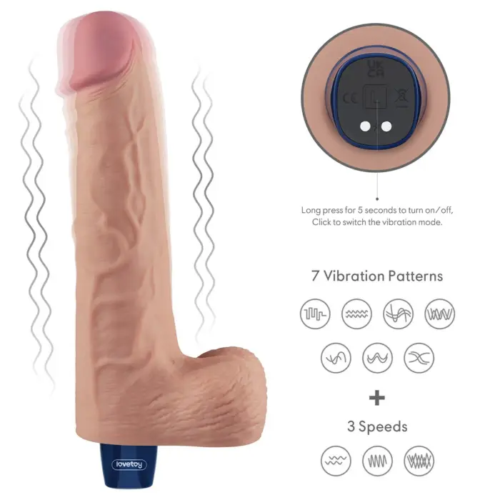 REAL SOFTEE uzlādējams vibrējošs dildo – 25 cm (10″) – Miesas krāsa Foto 3