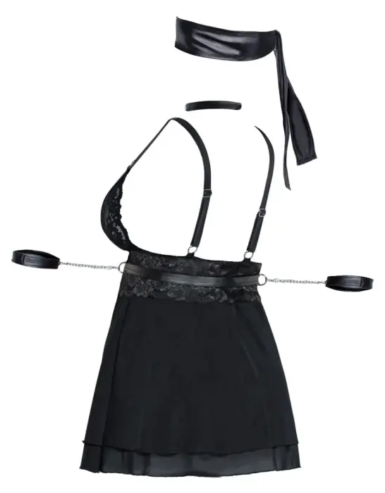 Cottelli BONDAGE Babydoll Set with Choker, Arm Loops, and Bondage Scarf – Black – 2XL Photo