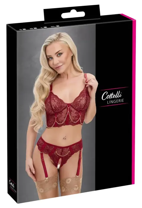 Cottelli LINGERIE Bra Set with Chains – Dark Red – XL