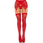Lace Thigh Highs and Garter Belt – Red – One Size — Photo 1