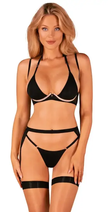 Obsessive Selinne 3-daļīgs apakšveļas komplekts – melns/rozā – XL/2XL Foto 2