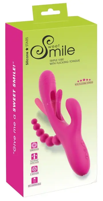 Sweet Smile Triple Vibe вибратор с движущимся язычком – 24.4 cm (9.6″) – розовый
