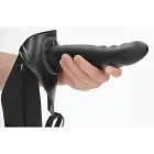 Teksturēts izliekts dobs strap-on komplekts – melns Foto 9