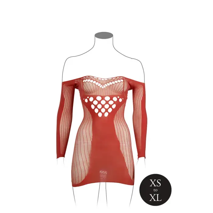 Tīkliņa minikleita ar garām piedurknēm – sarkana – One Size Foto 11