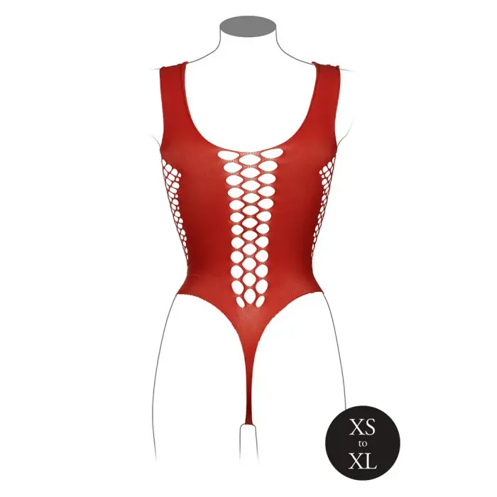 Bodijs ar dziļu V-izgriezumu un necaurspīdīgiem dekoriem – sarkans – One Size Foto 12