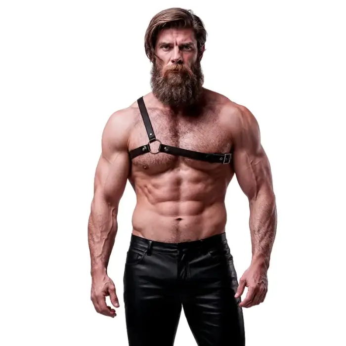 Fetish Submissive Attitude Men’s Crossed Shoulder Vegan Leather Harness – One Size – Black