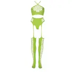 Two Piece Crop Top and Stockings Set – Neon Green – Plus Size Photo