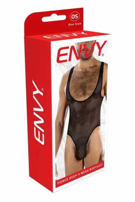ENVY Fierce Deep V Mesh Bodysuit – Black – One size