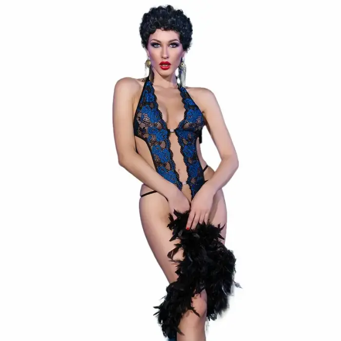 Chilirose CR 4479 Blue Lace Bodysuit S/M – Elegant Floral Design