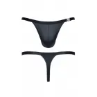 Men's Wet Look Thong with Decorative Fastening – Black – S — Photo 3