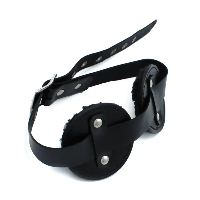 Black Leather Blindfold with Adjustable Eye Patches Foto 5