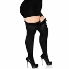 Leg Avenue Plus size neilona zeķes līdz augšstilbam ar bantītes dekoru – melnas — Foto 5