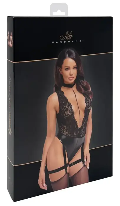 Noir Libido Bodysuit with Pearl Chain and Suspender Straps – Black – M