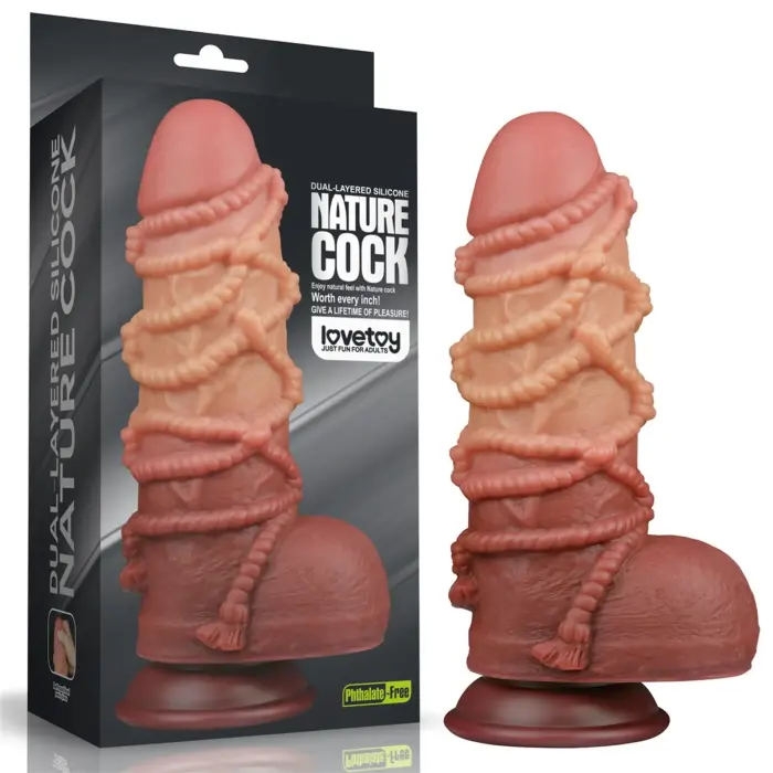 Двухслойный платиновый силиконовый дилдо с веревкой – 24 cm (9.5″) – телесный
