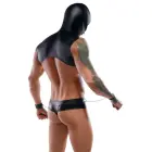 Svenjoyment Bondage men's set – hooded crop top, thong, leash, 2 cuffs – black – S — Photo 4