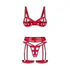 Shiny Obsession – 3-osaline lahtise haruga pesukomplekt kristallidega – punane – L/XL — Foto 7