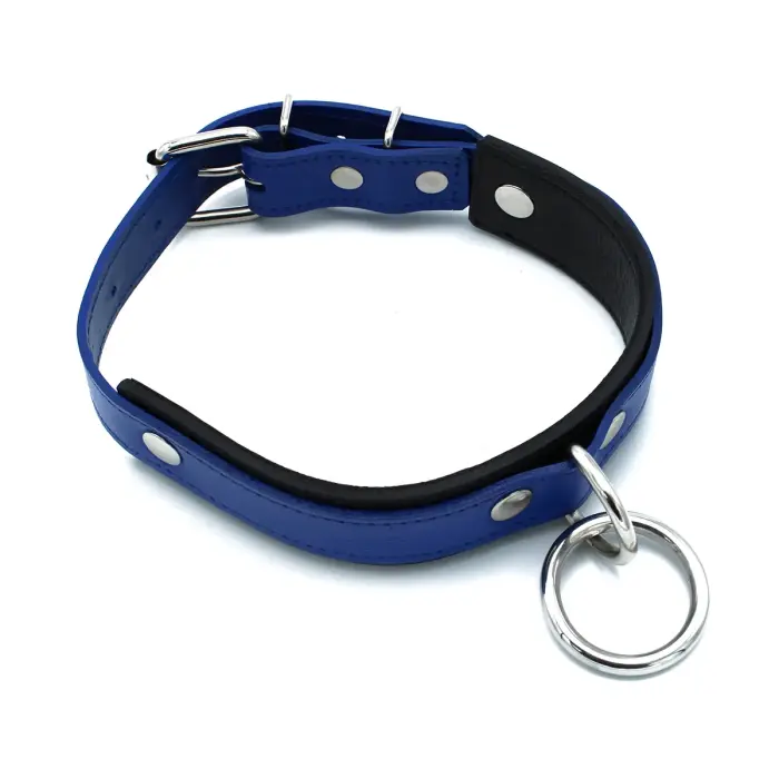 Black & Blue Leather Collar with Big O-Ring