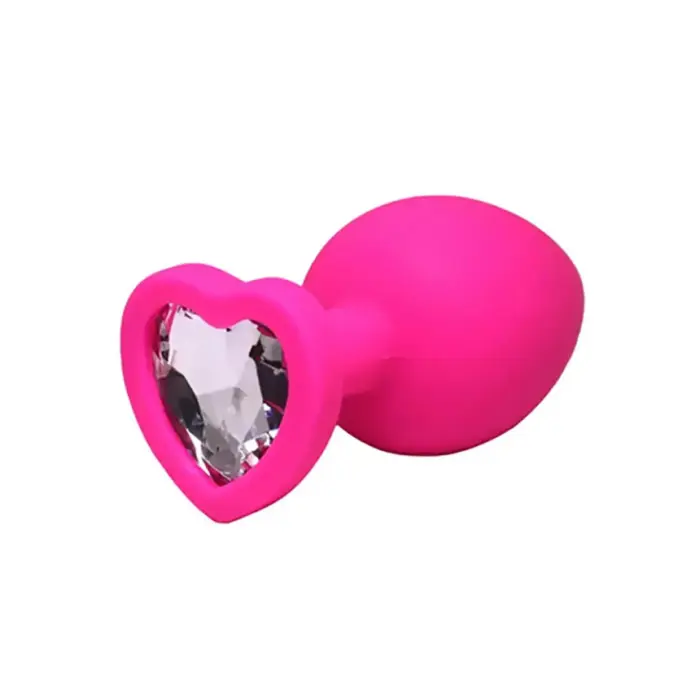 Розовая анальная пробка в форме сердца с белым кристаллом – 8 cm (3.1″)