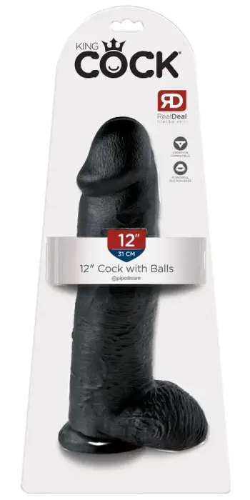 King Cock 12 inch sėklidžių dildo – 30.5 cm (12″) – juodas