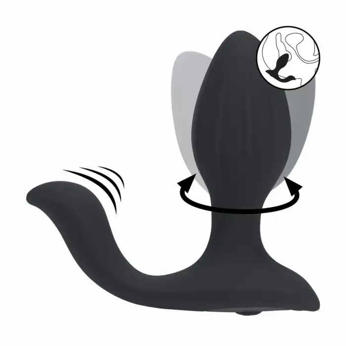 Вибрирующая и вращающаяся силиконовая анальная пробка со стимулятором шариков – Черная Фото num