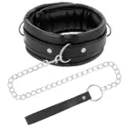 Darkness Soft Leather Adjustable Collar with Chain Leash – Black — Photo 2