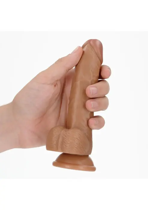 Išlenktas realistiškas dildo su sėklidėmis ir siurbtuku – 15.5 cm (6″) – Kūno spalva Photo