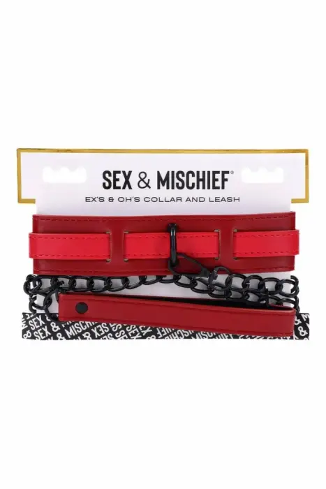 Sportsheets Ex's and Oh's Collar & Leash – red – faux leather – adjustable to 40.6 cm