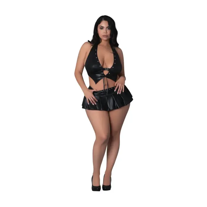Magic Silk Seraphina Halter Vest Set with Skirt – Black – 2X