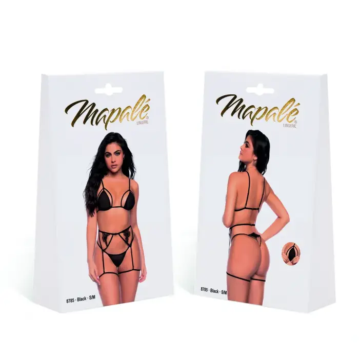 Three Piece Lingerie Set – Black – S/M