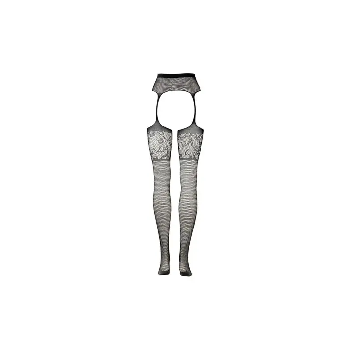 Сетчатые чулки с кружевной лентой – Plus size – чёрные Фото num