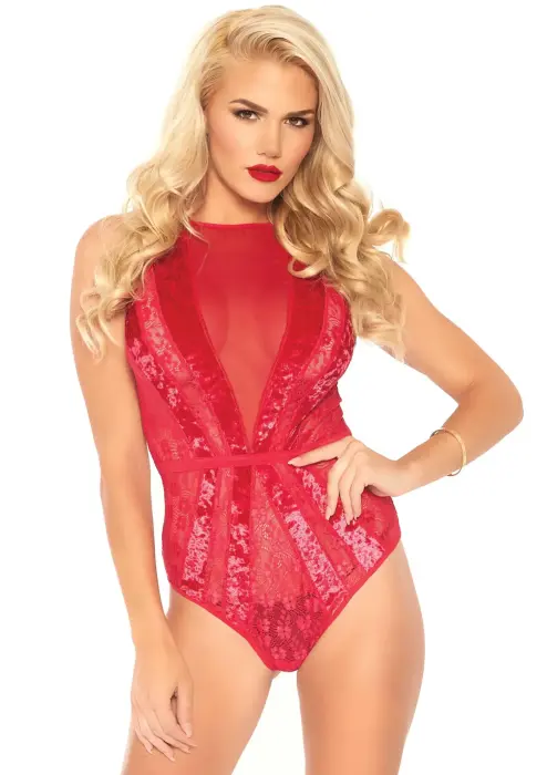 Teddy with Keyhole Back and Snap Crotch – Red – S