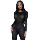 Прозрачный костюм catsuit со стразами – чёрный – XS — Фото 1