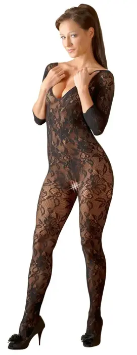 NO:XQSE ziedu mežģīņu catsuit – melns – S/L Foto 2
